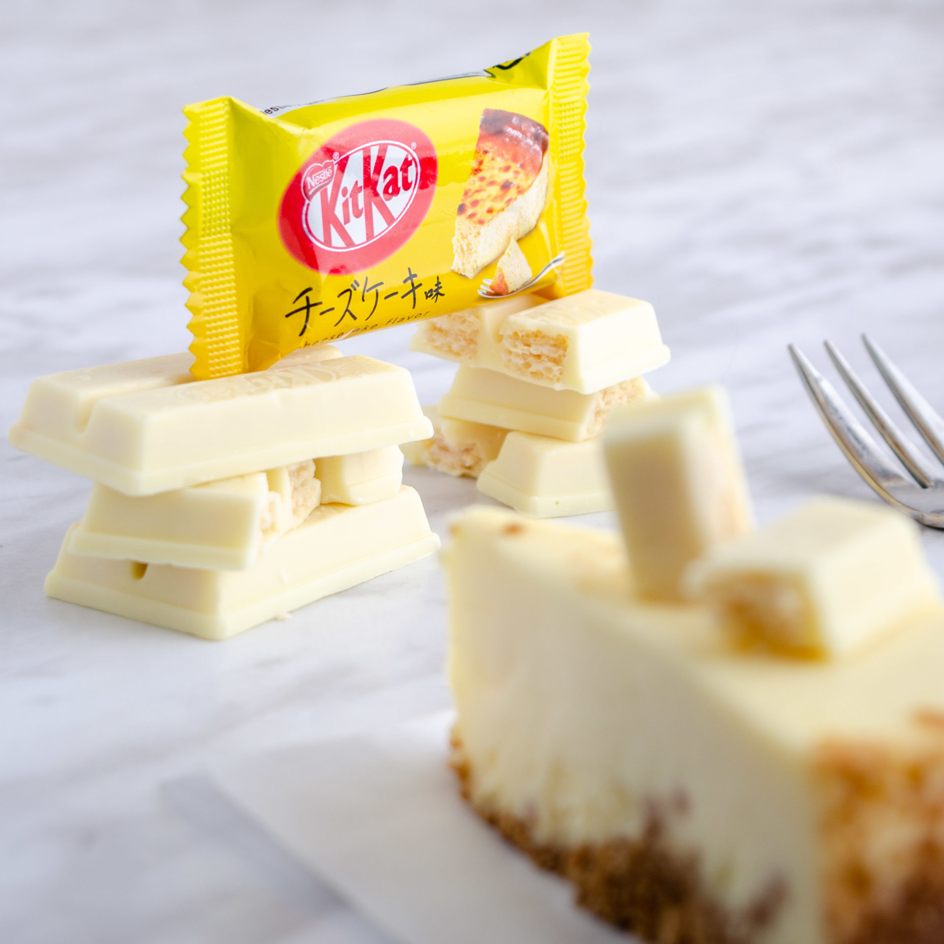 Creative kit-kat food photography with cheesecake