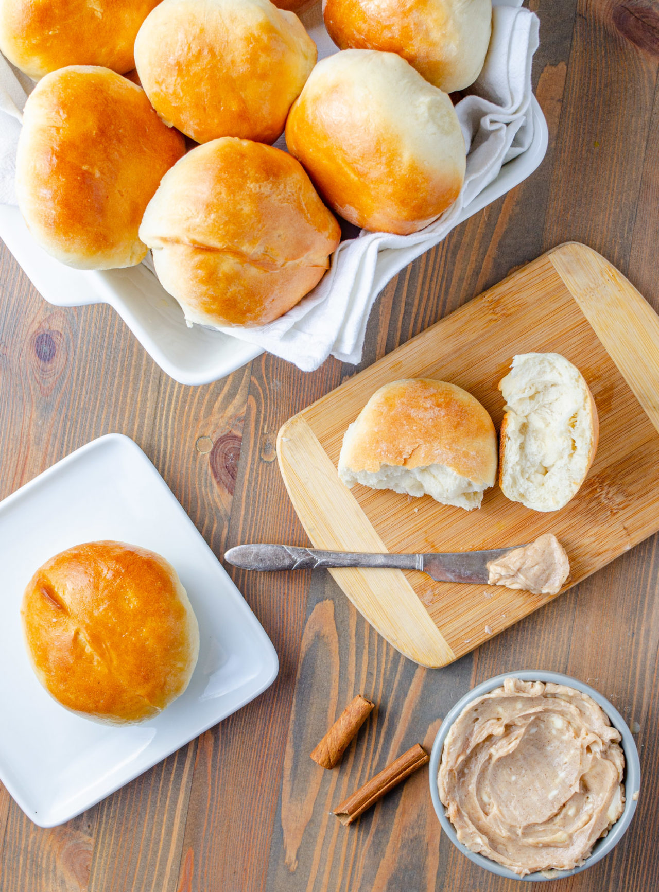 Homemade rolls with cinnamon butter